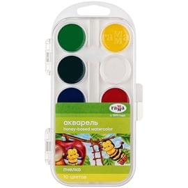 Акварель Гамма "Пчелка NEW", медовая, 10 цветов, без кисти, пластик. упак., европодвес 212038