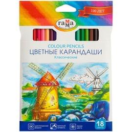 Карандаши цветные Гамма "Классические", 18цв., заточен., картон. упаковка, европодвес 050918_03
