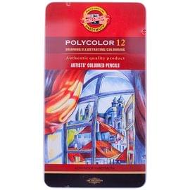 Карандаши цветные художественные Koh-I-Noor "Polycolor" 12цв., заточен., метал. пенал 3822012002PL