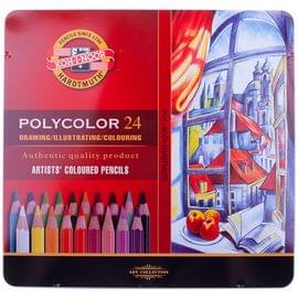 Карандаши цветные художественные Koh-I-Noor "Polycolor" 24цв., заточен., метал. пенал 3824024002PL