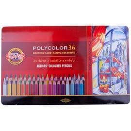 Карандаши цветные художественные Koh-I-Noor "Polycolor" 36цв., заточен., метал. пенал 3825036002PL