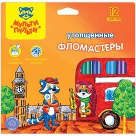 Фломастеры Мульти-Пульти "Енот в Англии", 12цв., утолщенные, смываемые, картон, европодвес WP_10736