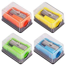 Точилка BRAUBERG "Assistant Mini", с контейнером, пластиковая, корпус ассорти, 228458 228458