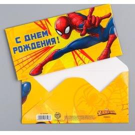 Открытка-конверт для денег "С Днем рождения", Человек-паук, 16.5 х 8 см 2753598