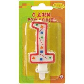 Свеча для торта с держателем ПатиБум "Цифра 1. Красное конфетти", 8см 4607145438550