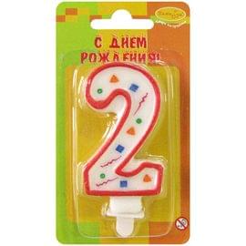 Свеча для торта с держателем ПатиБум "Цифра 2. Красное конфетти", 7см 4607145438567