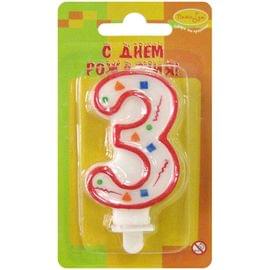 Свеча для торта с держателем ПатиБум "Цифра 3. Красное конфетти", 7см 4607145438574