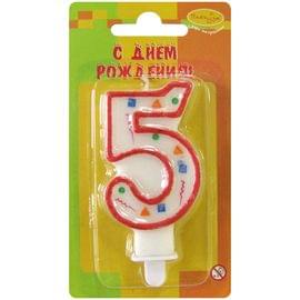 Свеча для торта с держателем ПатиБум "Цифра 5. Красное конфетти", 7см 4607145438598