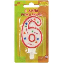 Свеча для торта с держателем ПатиБум "Цифра 6. Красное конфетти", 7см 4607145438604