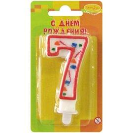 Свеча для торта с держателем ПатиБум "Цифра 7. Красное конфетти", 7см 4607145438611