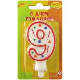 Свеча для торта с держателем ПатиБум "Цифра 9. Красное конфетти", 7см 4607145438635