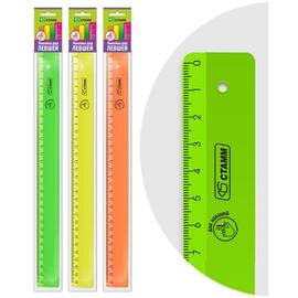 Линейка 30см СТАММ "Neon", для левшей, пластиковая, ассорти, европодвес ЛН38