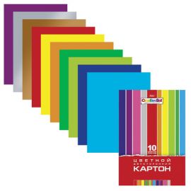 Набор картона цветной Мелованный Двухсторонний 10л 10 цв. А4ф в папке-Creative Set 10Кц4_05934