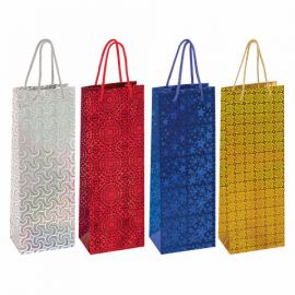 Пакет подарочный для бутылки 13x8,5x36 см, ЗОЛОТАЯ СКАЗКА голография, ассорти 4 цвета, 606608 606608