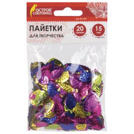Пайетки для творчества "Листья", 5 цветов, 15 мм, 20 грамм, ОСТРОВ СОКРОВИЩ, 661280 661280