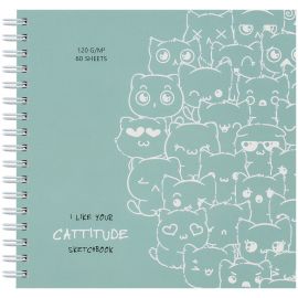 Скетчбук 60л., 150*150 MESHU "Cat wave", на гребне, выб. лак, soft-touch, 120г/м2 MS_44867