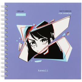 Скетчбук 60л., 150*150 MESHU "Kawaii", на гребне, выб. лак, soft-touch, 120г/м2 MS_44869