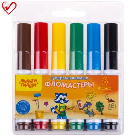 Фломастеры Мульти-Пульти "Приключения Енота", 06цв., утолщенные, суперсмываемые, блистер WP_19279