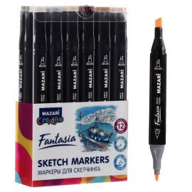 Набор двухсторонних маркеров для скетчинга Mazari Fantasia, Skin+Wood colors (телесные и древесные цвета), 12 цветов 5215865