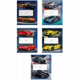 Тетрадь школьная А5 12л, линия, скреп, мел.кар. БЛЕСТЯЩИЕ СПОРТКАРЫ 12-5625асс 1160033