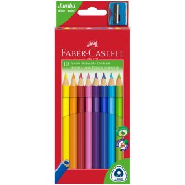 Карандаши цветные Faber-Castell "Jumbo" 10цв., трехгран., заточен., картон, европодвес, с точилкой 116510