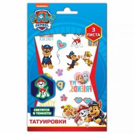 Наклейки - татуировки светящиеся "Щенячий патруль", 3 листа 301724 301724