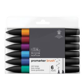 Набор маркеров-кистей худож. двухсторонних Winsor&Newton "PromarkerBrush", спиртовые, скошенный/кисть 6цв., насыщенные оттенки 290126