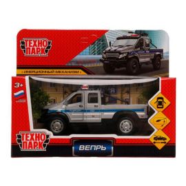 Машина металл ГАЗ ВЕПРЬ ПОЛИЦИЯ 12,5 см, двери, пулем, инерц, сер, кор 329056 329056