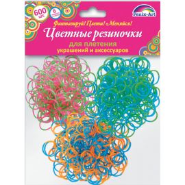 Резинки для плетения 600 шт арт.39683/25 МИКС ДВУХЦВЕТНЫЙ 3 (набор: рогатка-1 шт, крючок-1 шт, S-клипса-24 шт, подвеска -6 шт.) 39683