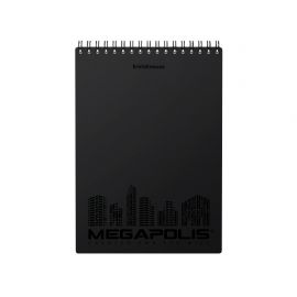 Блокнот с пластиковой обложкой на спирали ErichKrause® MEGAPOLIS®, черный, А5, 80 листов, клетка, микроперфорация 080525578-50659