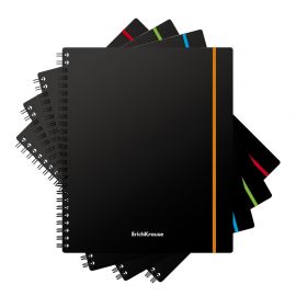 Тетрадь общая с пластиковой обложкой на спирали ErichKrause® Accent, ассорти, А5+, 80 листов, клетка, на резинке 080275359-53141