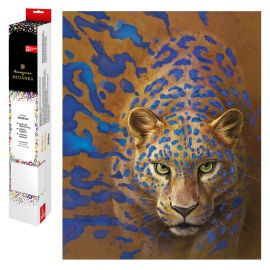Алмазная  мозаика (набор для творчества) арт. 59798 / 20 ВЗГЛЯД ЛЕОПАРДА, размер холста: 40*50 см, размер напечатанной картины: 34,5*44,5 см, (21 цветов страз, холст с напечатанной картиной, покрытый клеевым слоем и защитной пленкой, пакеты со страза 59798
