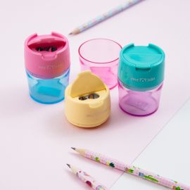 Точилка пластиковая MESHU 2 отверстия, контейнер, ассорти MS_41915