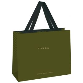 Пакет подарочный 23*18*10см MESHU "Olive tone", отд. фольгой, выборочный лак, матовая ламинация MS_45802