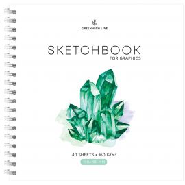 Скетчбук для графики и эскизов 40л., 190*190 Greenwich Line "Crystal. Emerald Stone", на гребне, 160г/м2 SkBG_45786