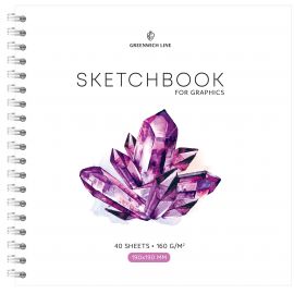 Скетчбук для графики и эскизов 40л., 190*190 Greenwich Line "Crystal. Amethyst Stone", на гребне, 160г/м2 SkBG_45787
