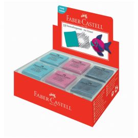 Ластик-клячка Faber-Castell, формопласт, 40*35*10мм, бирюзов./розов./синий, пластик. контейнер 127124