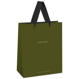 Пакет подарочный 11*14*6,5см MESHU "Olive tone", отд. фольгой, выб. лак, матовая ламинация MS_45678