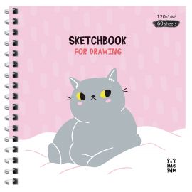 Скетчбук 60л., 150*150 MESHU "Серый комочек", на гребне, выб. лак, soft-touch, 120г/м2 MS_53034