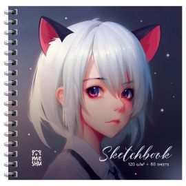 Скетчбук 60л., 150*150 MESHU "Neko", на гребне, выб. лак, soft-touch, 120г/м2 MS_53036