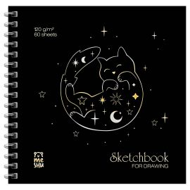Скетчбук 60л., 150*150 MESHU "Black Cat", на гребне, отд. фольгой, soft-touch, 120г/м2 MS_53037