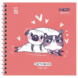 Скетчбук 60л., 150*150 MESHU "Амурная история", на гребне, выб.лак, soft-touch, 120г/м2 MS_53038