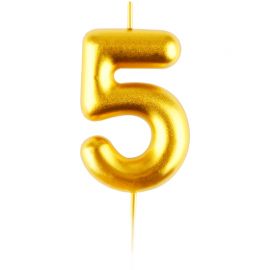 Свеча для торта с держателем MESHU "Цифра 5", 6см, золотая, блистер MS_59297