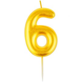 Свеча для торта с держателем MESHU "Цифра 6", 6см, золотая, блистер MS_59310