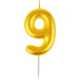 Свеча для торта с держателем MESHU "Цифра 9", 6см, золотая, блистер MS_59372