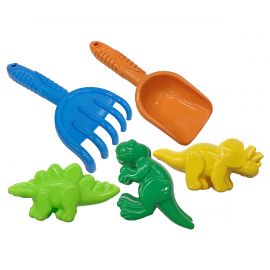 Набор для песка ТРИ СОВЫ "Динозавры", 5 предметов (совок, грабли, 3 формочки) ПИО 004