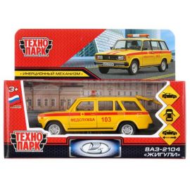 Машина металл ваз-2104 жигули медслужба 12см, инерц., желтый в кор 300025 300025