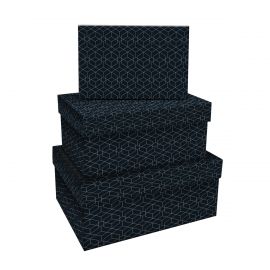 Набор прямоугольных коробок, MESHU "Pattern on black", (19*12*7,5-15*10*5см) MS_53758