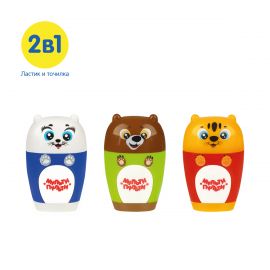 Точилка пластиковая с ластиком Мульти-Пульти "Зверята" 1 отверстие, контейнер, ассорти SR_48485