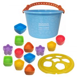 Набор для песка ТРИ СОВЫ сортер-ведро "Забавные мордашки", 14 предметов (ведро, крышка, 12 формочек) ИНС 004